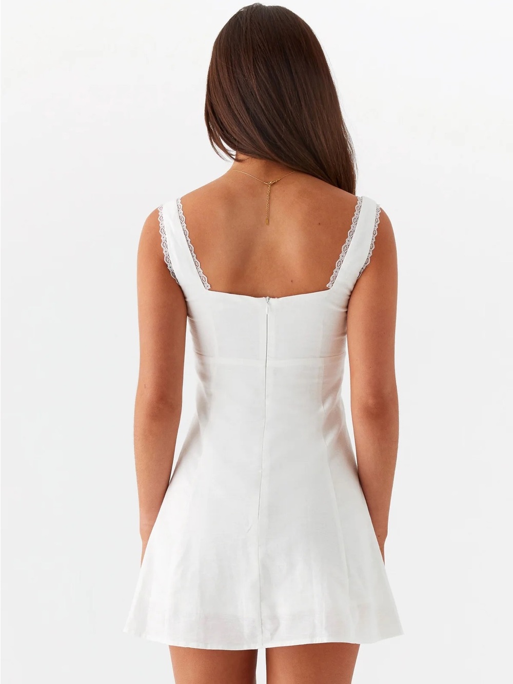 Peppermayo White Square-Neck Mini Dress with Lace Trim - Picture 5 of 5